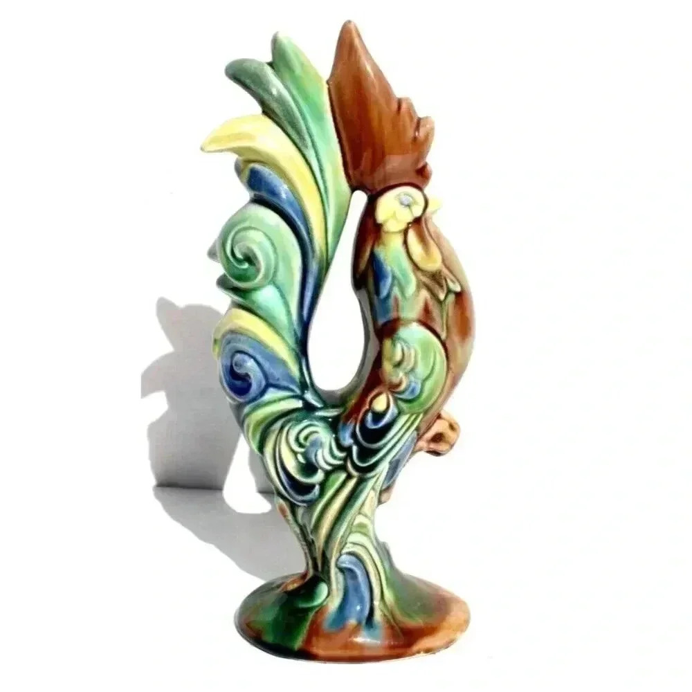 Vintage Antique Modern Tall Male Ceramic Hen Rooster Figure Figurine Sculpture